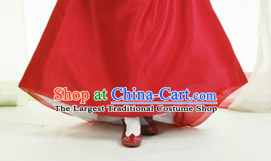 Korean Traditional Dance Hanbok Green Blouse and Red Dress Garment Asian Korea Fashion Costume for Women