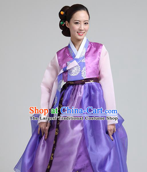 Korean Traditional Dance Hanbok Purple Blouse and Dress Garment Asian Korea Fashion Costume for Women