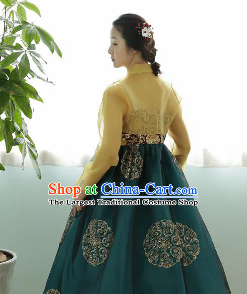 Korean Traditional Dance Hanbok Yellow Blouse and Green Dress Garment Asian Korea Fashion Costume for Women
