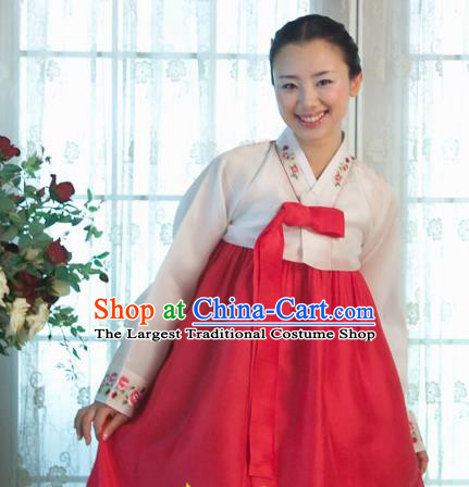 Korean Traditional Court Hanbok White Blouse and Red Dress Garment Asian Korea Fashion Costume for Women