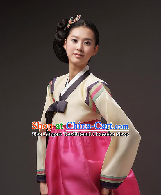 Traditional Korean Costumes Imperial Palace Lady Wedding Yellow Blouse And Red Dress Asian