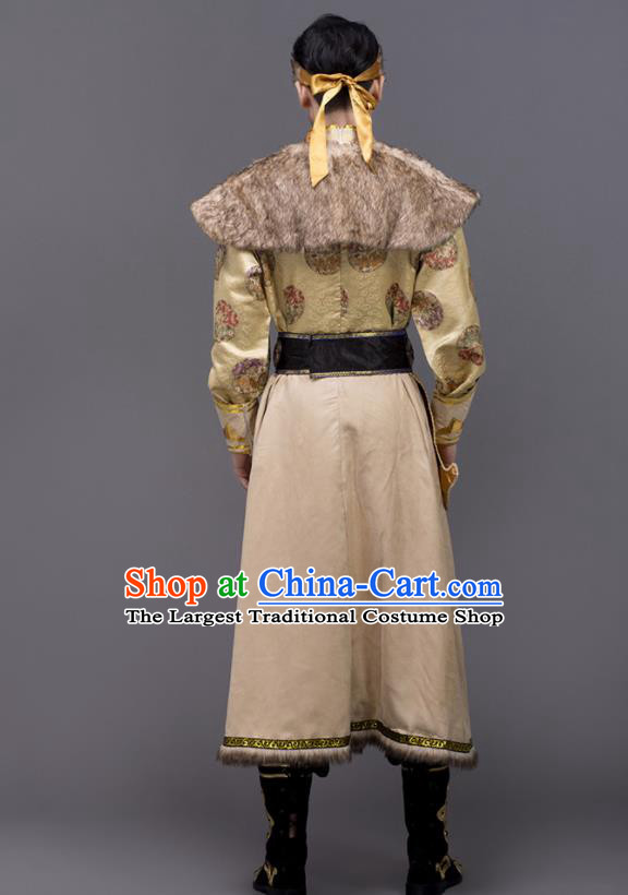 Chinese Traditional Mongol Nationality Stage Show Ginger Garment Ethnic Folk Dance Costume for Men