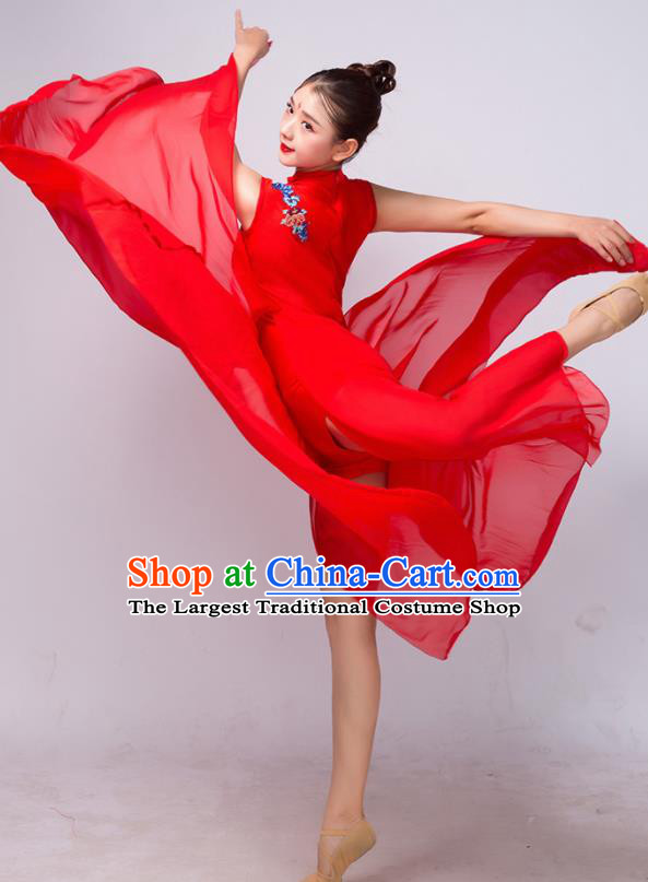 Chinese Traditional Classical Dance Ballet Red Dress Umbrella Dance Stage Performance Costume for Women