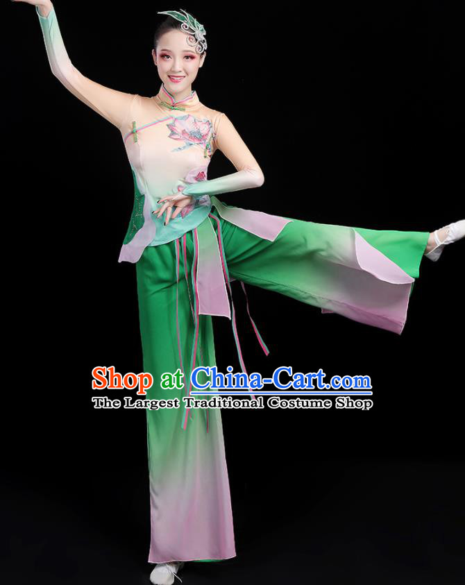 Chinese Traditional Fan Dance Green Outfits Classical Dance Stage Performance Costume for Women