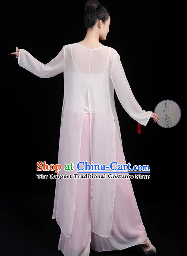 Chinese Traditional Classical Dance Fan Dance White Outfits Stage Performance Costume for Women