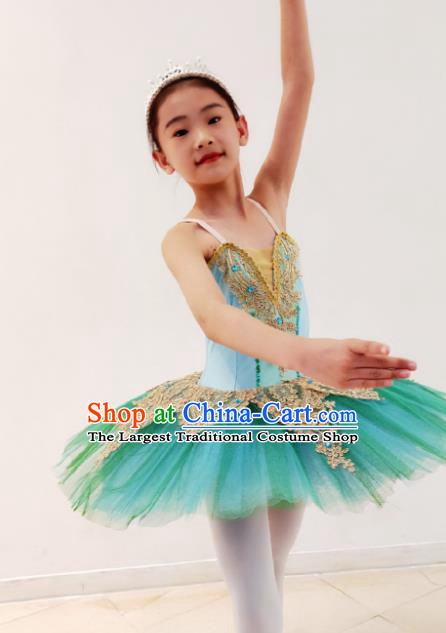Professional Children Ballet Tutu Green Veil Short Dress Modern Dance Ballerina Stage Performance Costume for Kids