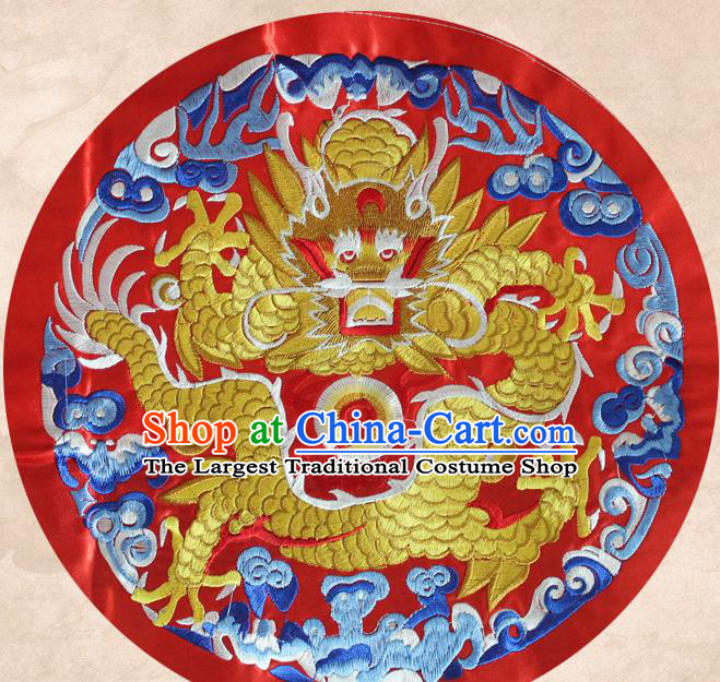 Chinese Traditional Embroidered Dragon Red Round Patch Embroidery Craft Embroidering Accessories