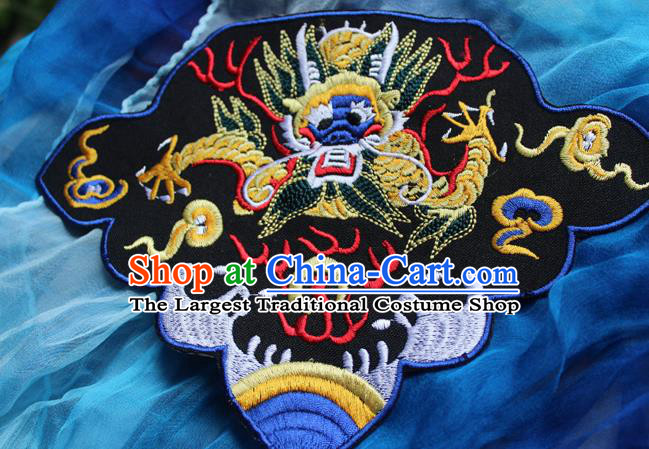 Chinese Traditional Embroidered Fire Dragon Black Patch Embroidery Craft Embroidering Accessories