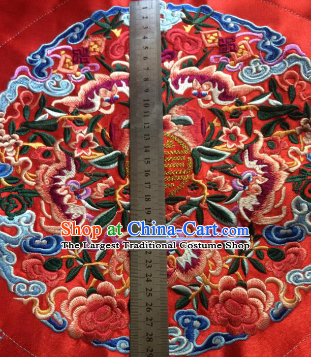 Chinese Traditional Embroidered Bats Red Round Applique Embroidery Patch Embroidery Craft Accessories