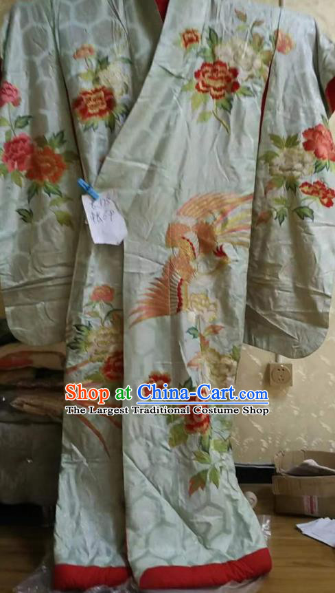 Traditional Japan Geisha Printing Phoenix White Furisode Kimono Asian Japanese Fashion Apparel Costume for Women