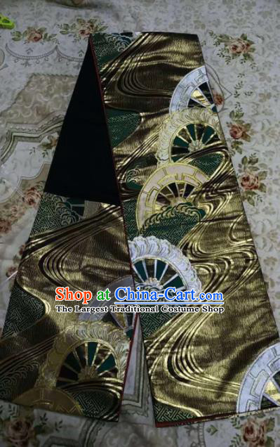 Japanese Geisha Classical Wheel Pattern Black Brocade Kimono Belts Traditional Japan Yukata Waistband