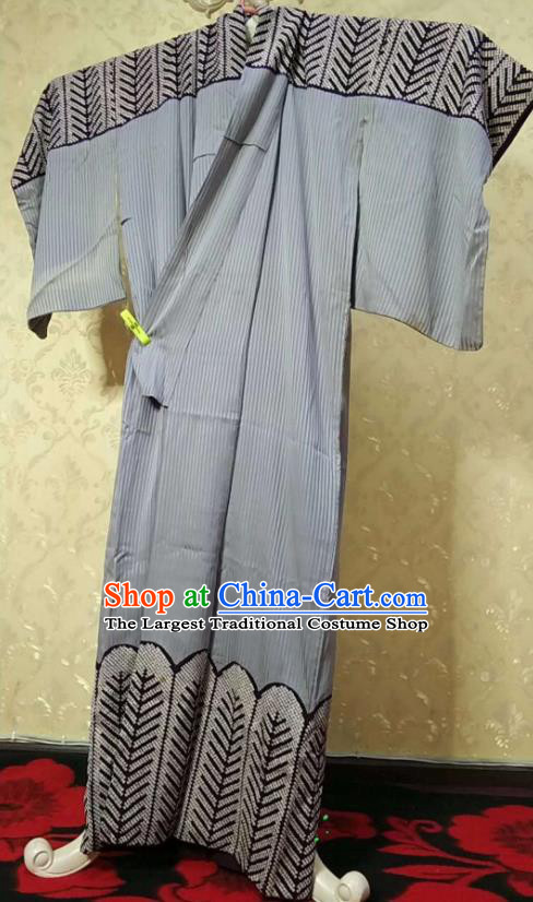 Traditional Japan Samurai Grey Kimono Asian Japanese Fashion Apparel Yukata Costume for Men