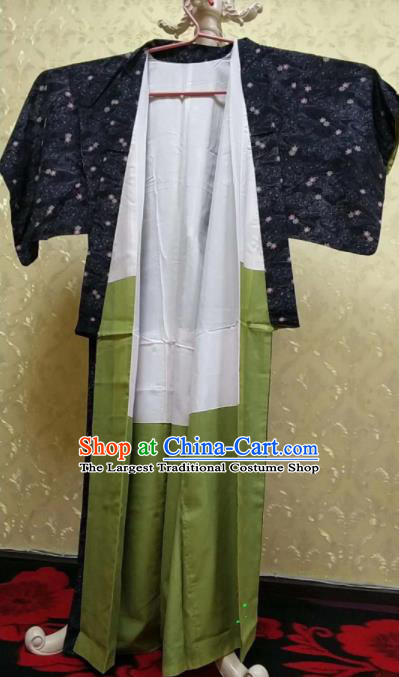 Traditional Japan Samurai Black Kimono Asian Japanese Fashion Apparel Yukata Costume for Men