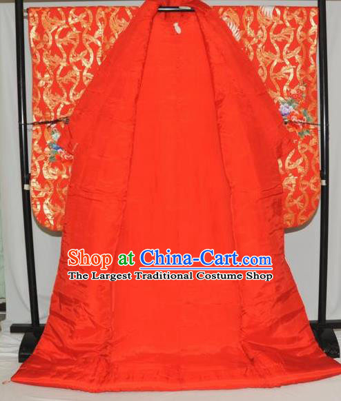 Traditional Japan Geisha Printing Crane Plum Red Silk Furisode Kimono Asian Japanese Fashion Apparel Costume for Women
