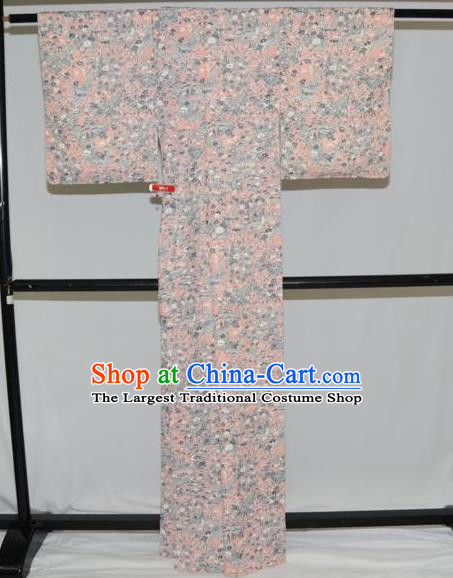 Traditional Japan Geisha Printing Pink Flowers Silk Furisode Kimono Asian Japanese Fashion Apparel Costume for Women