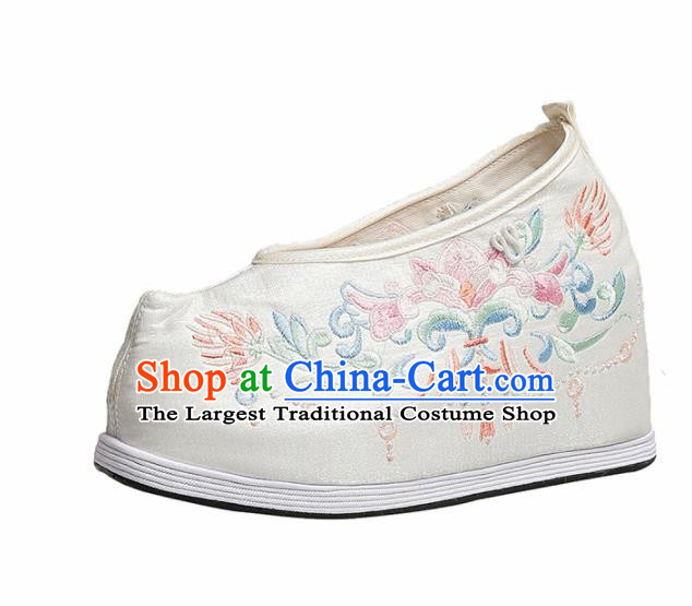 Asian Chinese Traditional Embroidered Beige Shoes Princess Shoes Opera Shoes Hanfu Shoes for Women