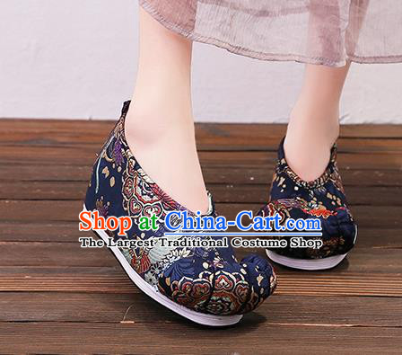Asian Chinese Traditional Navy Satin Embroidered Shoes Princess Shoes Opera Shoes Hanfu Shoes for Women