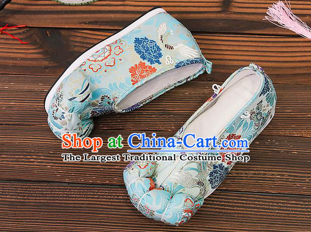 Asian Chinese Traditional Light Blue Satin Embroidered Shoes Princess Shoes Opera Shoes Hanfu Shoes for Women