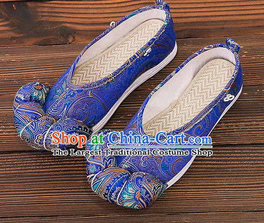 Asian Chinese Traditional Blue Satin Embroidered Shoes Princess Shoes Opera Shoes Hanfu Shoes for Women