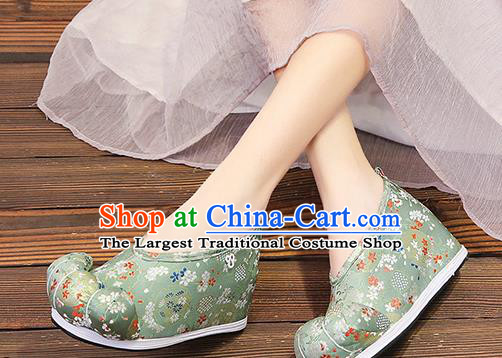 Chinese Traditional Classical Pattern Green Satin Embroidered Shoes Princess Shoes Opera Shoes Hanfu Shoes for Women