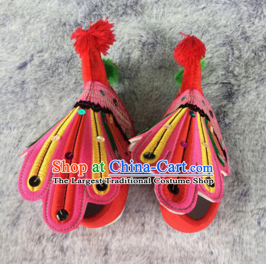 Chinese Traditional Goddess Red Embroidered Shoes Opera Shoes Hanfu Shoes