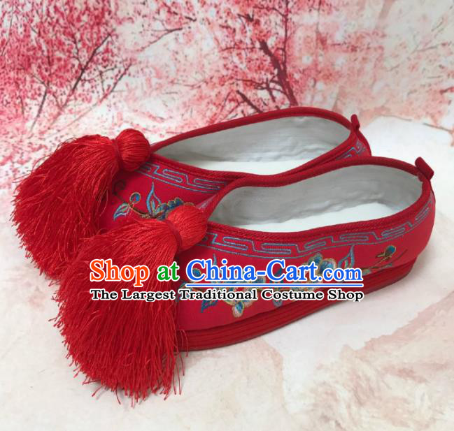 Asian Chinese Traditional Red Embroidered Shoes Princess Shoes Opera Shoes Hanfu Shoes for Women