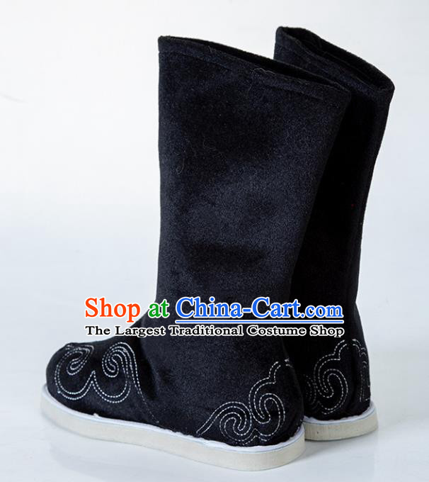 Chinese Traditional Black Embroidered Boots Handmade Hanfu Shoes Ancient Swordsman Shoes for Men