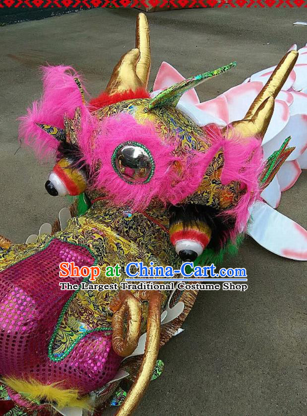Chinese Traditional Dragon Dance Pink Lotus Dragon Head Lantern Festival Folk Dance Prop