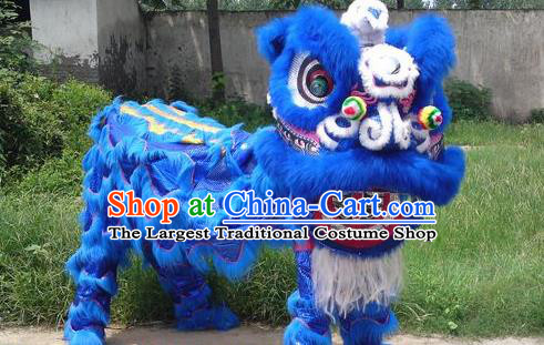Chinese Traditional Lion Dance Royalblue Costume Fur Lion Head Lantern Festival Folk Dance Prop Complete Set