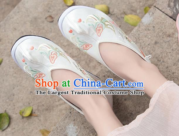 Asian Chinese Traditional Wedding Shoes Embroidered Beige Shoes Opera Shoes Hanfu Shoes for Women