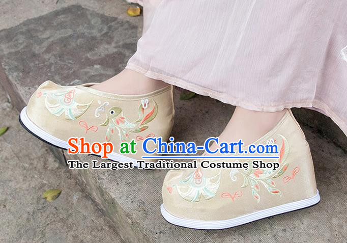 Asian Chinese Traditional Wedding Shoes Embroidered Khaki Shoes Opera Shoes Hanfu Shoes for Women