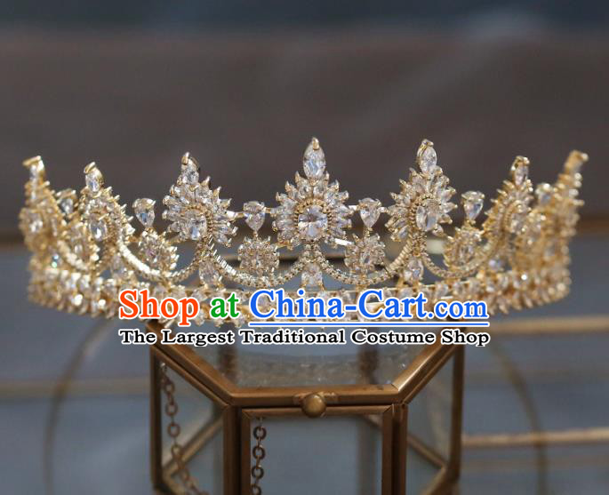 Top Grade Baroque Queen Golden Crystal Royal Crown Wedding Bride Hair Accessories for Women