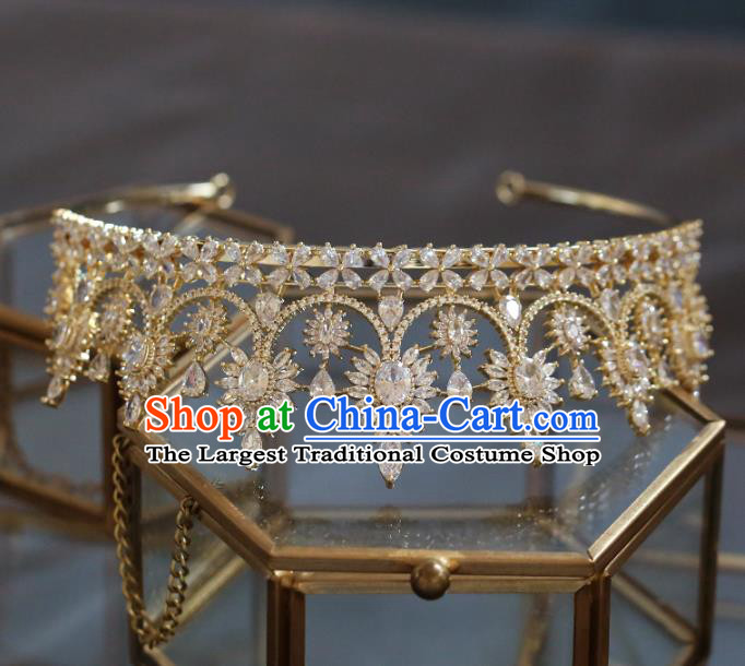 Top Grade Baroque Queen Golden Crystal Royal Crown Wedding Bride Hair Accessories for Women
