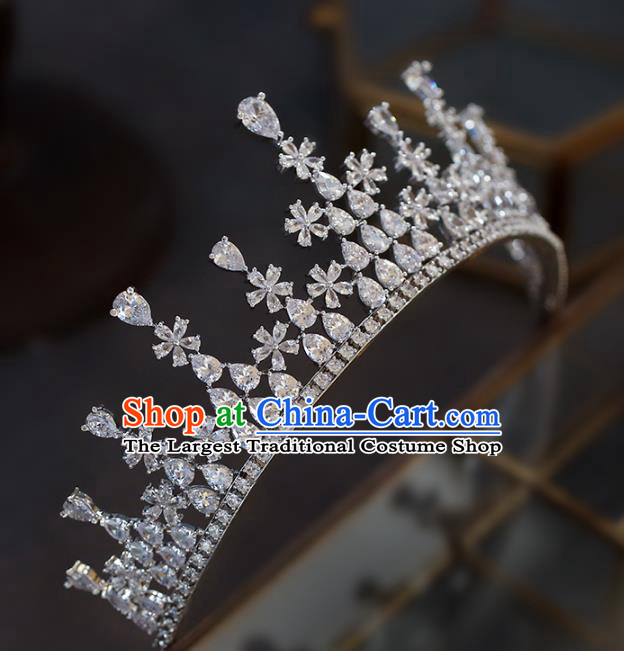 Top Grade Baroque Queen Zircon Argent Royal Crown Wedding Bride Hair Accessories for Women