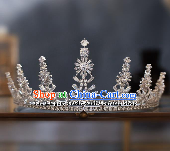Top Grade Baroque Queen Zircon Snowflake Royal Crown Wedding Bride Hair Accessories for Women