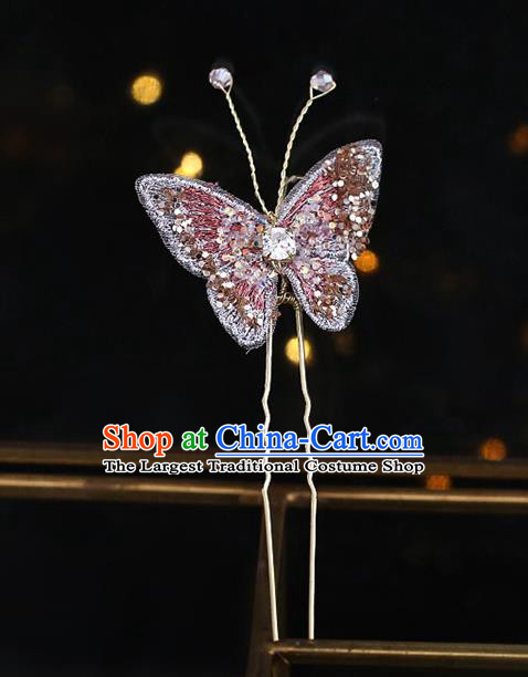 Chinese Traditional Hanfu Rosy Butterfly Hairpins Ancient Princess Hair Accessories for Women