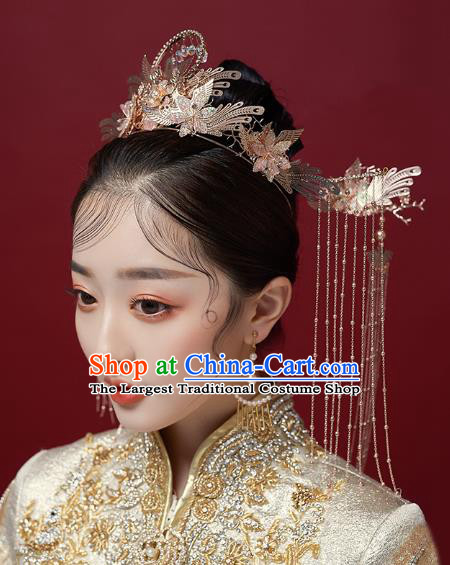 Chinese Traditional Hanfu Golden Hair Crown and Phoenix Hairpins Ancient Princess Hair Accessories for Women