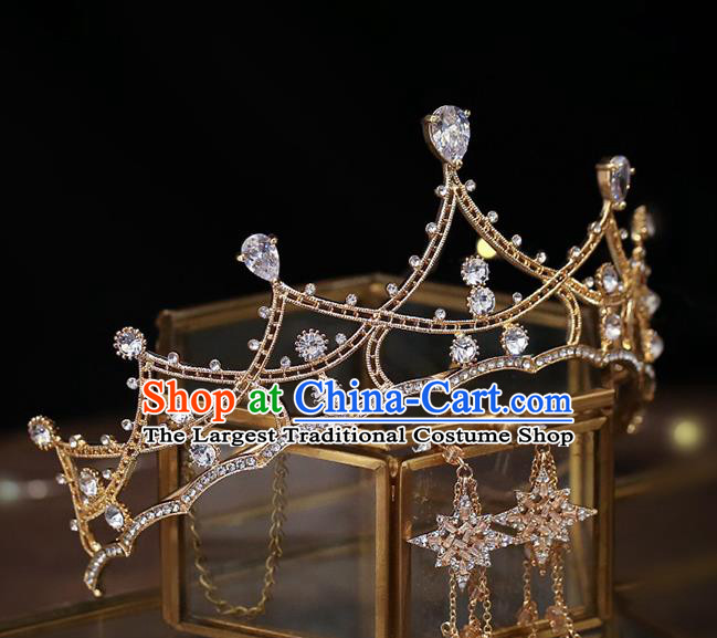 Top Grade Baroque Bride Zircon Golden Royal Crown Wedding Queen Hair Accessories for Women
