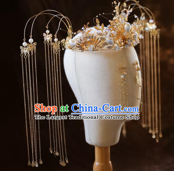 Chinese Ancient Phoenix Coronet Hairpins Bride Headdress Traditional Wedding Hair Accessories for Women