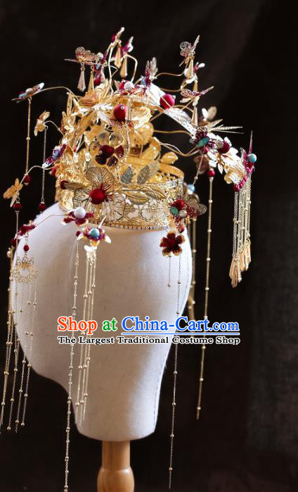 Chinese Ancient Deluxe Golden Phoenix Coronet Bride Headdress Traditional Wedding Hair Accessories for Women