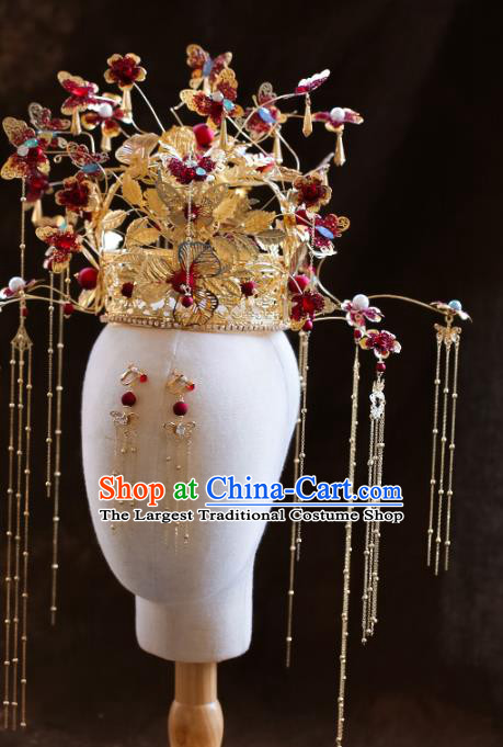 Chinese Ancient Deluxe Golden Phoenix Coronet Bride Headdress Traditional Wedding Hair Accessories for Women