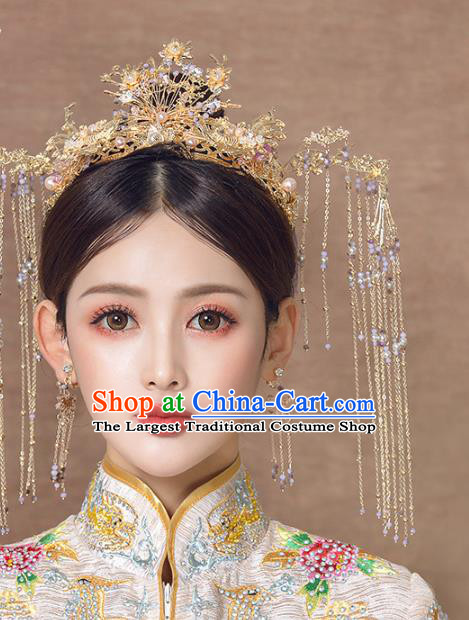Chinese Wedding Headdress Golden Phoenix Coronet Traditional Ancient Bride Hair Accessories for Women