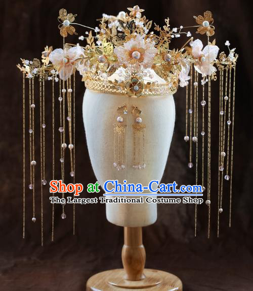 Chinese Wedding Deluxe Headdress Pink Flowers Phoenix Coronet Traditional Ancient Bride Hair Accessories for Women