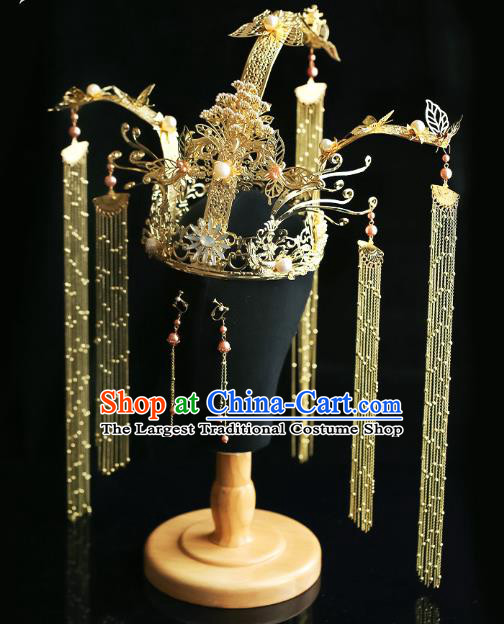 Chinese Wedding Headdress Golden Deluxe Phoenix Coronet Traditional Ancient Bride Hair Accessories for Women