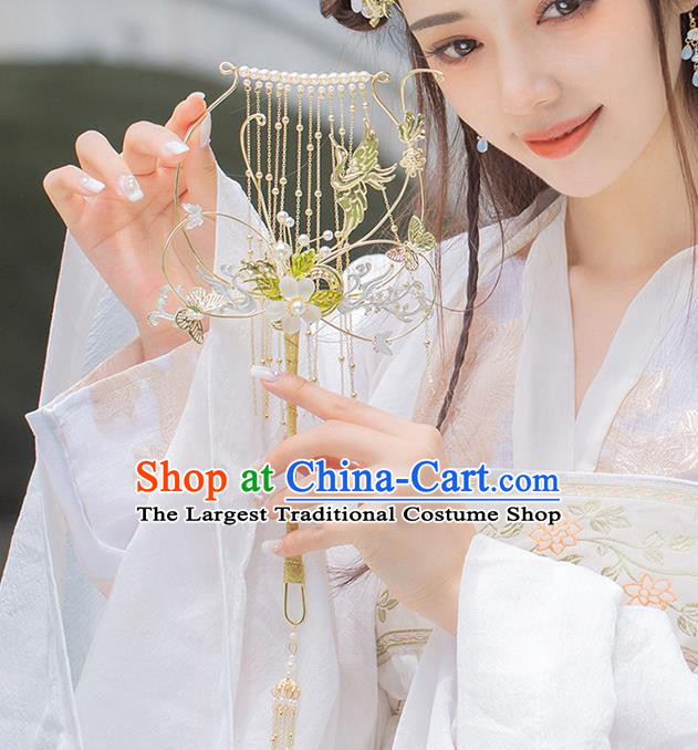 Chinese Traditional Phoenix Tassel Palace Fans Handmade Classical Hanfu Wedding Fan for Women