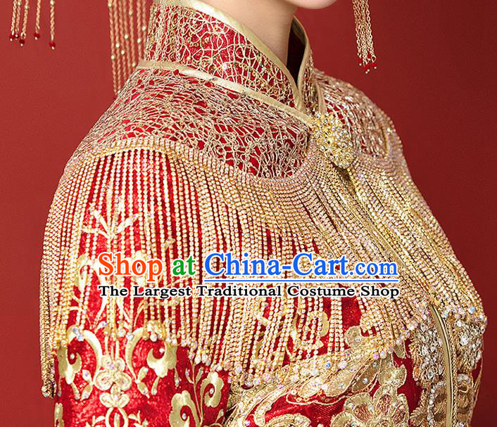 Chinese Ancient Wedding Bride Tassel Shoulder Accessories Traditional Xiuhe Suit Cappa for Women