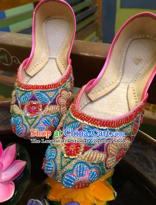 Asian India Traditional Beading Pink Shoes Indian Handmade Shoes for Women