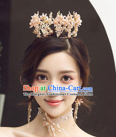 Top Grade Baroque Princess Pink Flowers Round Royal Crown Wedding Queen Hair Accessories for Women