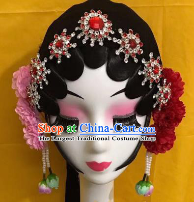 Traditional Chinese Beijing Opera Red Hairpins Headdress Peking Opera Diva Hair Accessories for Women