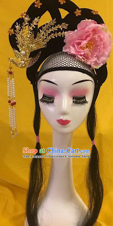 Traditional Chinese Opera Goddess Wig Sheath and Phoenix Hairpins Headdress Peking Opera Diva Hair Accessories for Women